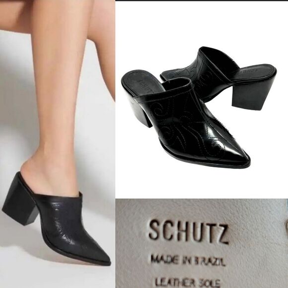 NEW SCHUTZ 10 ZARLY BRAZIL LEATHER SOLE MULES WESTERN SLIP ON BOOTIES NWT - Picture 1 of 12